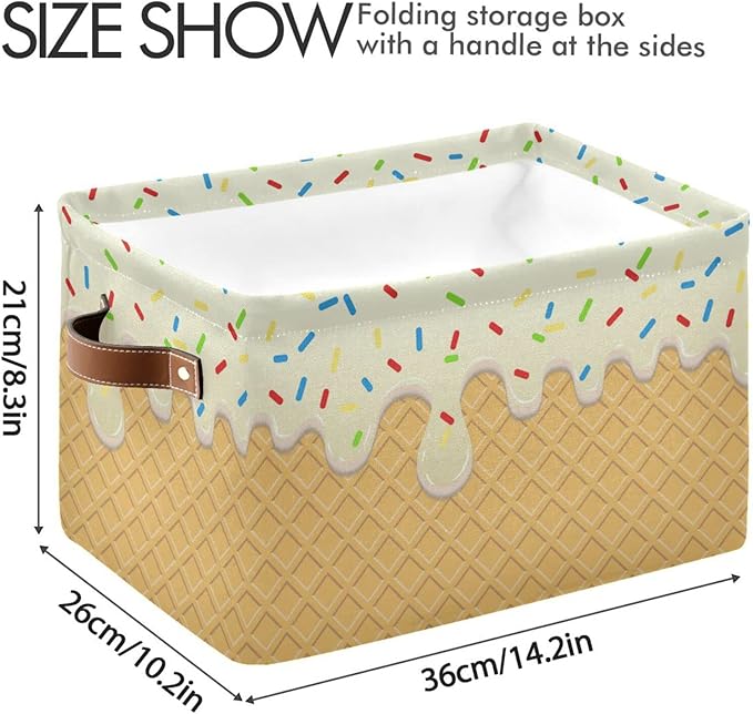 Kigai Ice Cream Texture Storage Bins for Shelves, Storage Basket with Double Handle, Foldable Storage Cubes with Metal Frame, Rectangular Closet Organizer Containers for Home Bedroom