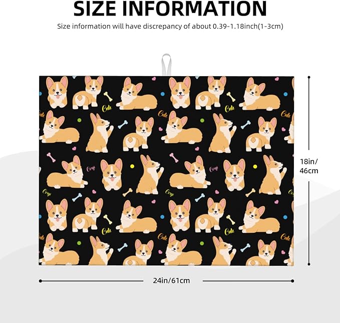 Cute Corgi Dish Drying Mat 18 x 24 Inch for Kitchen Counter Cute Kitchen Mat Microfiber Kitchen Countertop Absorbent Reversible Drainer Rack Pad Dish Drying Mat-NeatNest