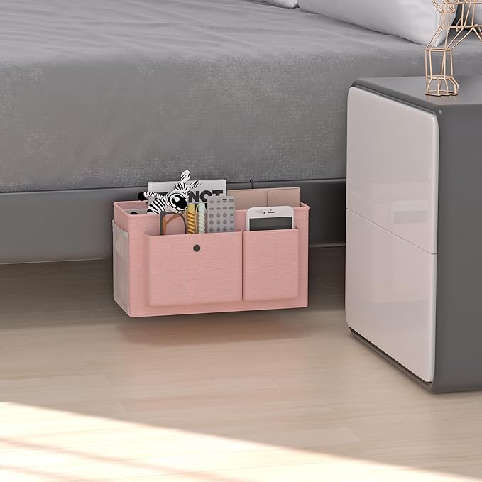 Bedside Caddy Bedside Organizer with Fixed Straps & Water Bottle Holder, Bunk Bed Caddy ideal for Home, Dorm, Hospital, Crib, Versatile Bedside Storage Solution (Pink 2pcs)-NeatNest