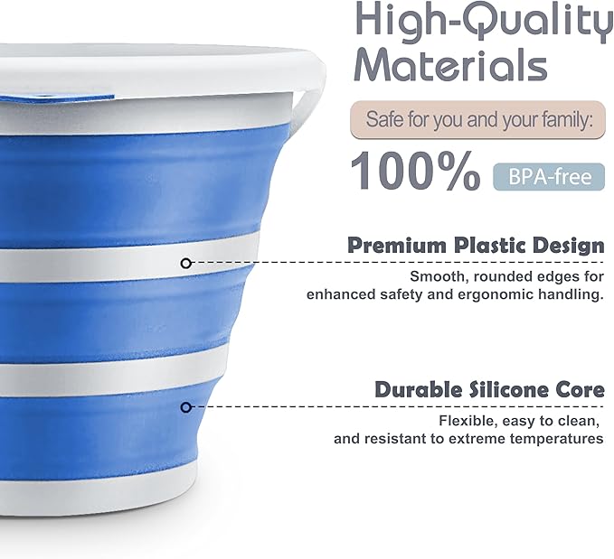 Goderewlid Collapsible Bucket 2.6 Gal/10L, BPA-Free - Space-Saving, Portable Foldable Water Pail for Versatile Use, Home, Outdoors, Car Wash, Camping, Fishing - Blue, Single Pack-NeatNest