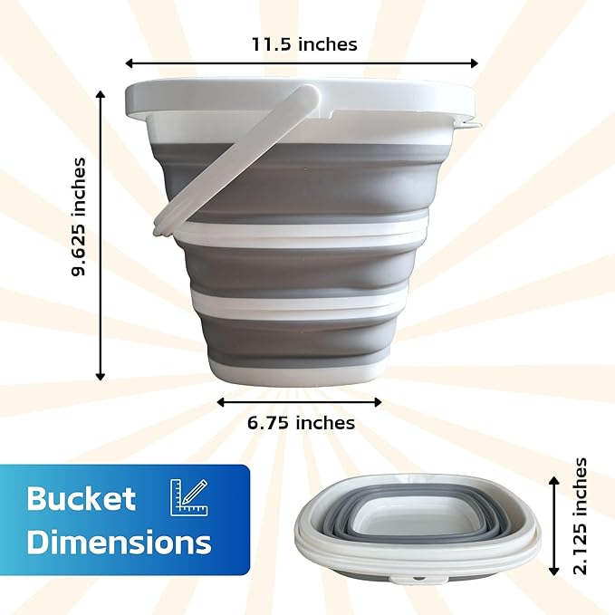 Collapsible Bucket 10L (2.6 Gallon) – BPA-Free Folding Silicone with Handle, Spout & Hook | Compact, Space-Saving for Mop, Cleaning, Car Wash, Camping, Beach, and Outdoor Use (Grey)-NeatNest