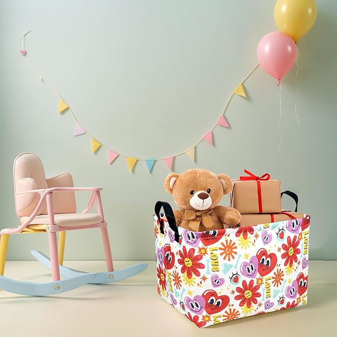 Easter Basket for Gifts Empty Cute Heart Large Gift Basket Decorative Storage Bin for Kid and Baby Room Décor (Cartoon Love)-NeatNest