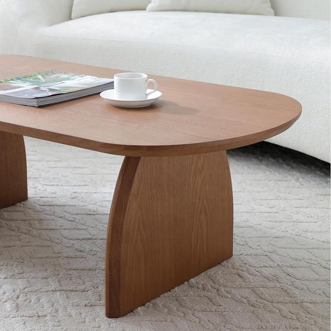 KEVINSPACE Oval Coffee Table for Living Room Modern Solid Wood Center Tables Cocktail Fluted 47.24" W Reception Room Easy Assemble, Walnut