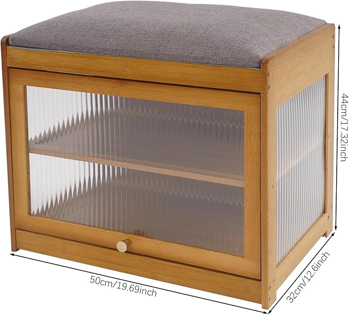 Eapmic Shoe Storage Bench, Entryway Shoe Rack Bench with Padded Seat Cushion, 2-Tier Shoe Cabinet, Bamboo Shoe Organizer for Hallway Bedroom Living Room Front Door (Brown, 19.69 * 12.6 * 17.32in)