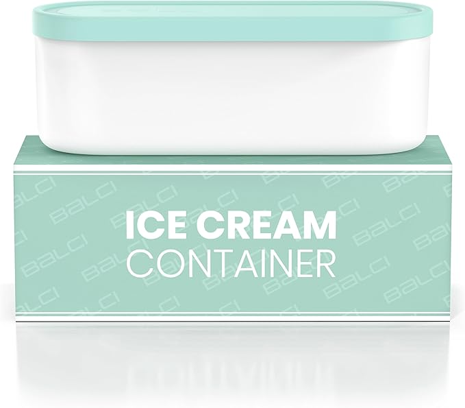 BALCI - Ice Cream Container - 2 Quart - Perfect Reusable Freezer Storage for Homemade Ice Cream Tubs for Sorbet, Frozen Yogurt and Gelato! - Flexible Silicone Lids, Long Scoop, Stackable - Mint