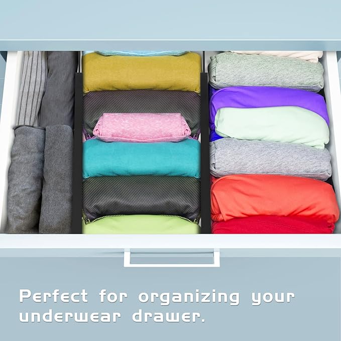 Bamboo Drawer Dividers Organizer with Inserts, Expandable from 12.5-21.7", Adjustable Drawer Organizer Separators for Utensils, Dresser, Bedroom, Bathroom, Closet, Clothing, Office (Black)-NeatNest