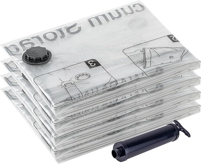 SUOCO 4 Jumbo XXL Vacuum Storage Bags, Space Saver Bags with Travel Hand Pump, Compression Airtight Sealer Bags for Clothes, Pillows, Comforters, Blankets-NeatNest