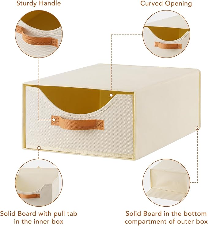 4 Pcs Closet Drawers and Large Size Clothes Storage Bins Push-Out Storage Stackable Shelf Drawers with See-Through Window Closet Organizers for Bedroom, Living Room, Under Bed, Beige-NeatNest