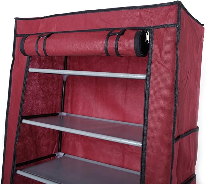 10 Tiers Shoe Rack with Dustproof Cover 27 Pair Shoe Tower Stand Sturdy Shelf Storage Organizer Cabinet Perfect for Bedroom, Closet, Entryway, Dorm Room (Wine Red)-NeatNest
