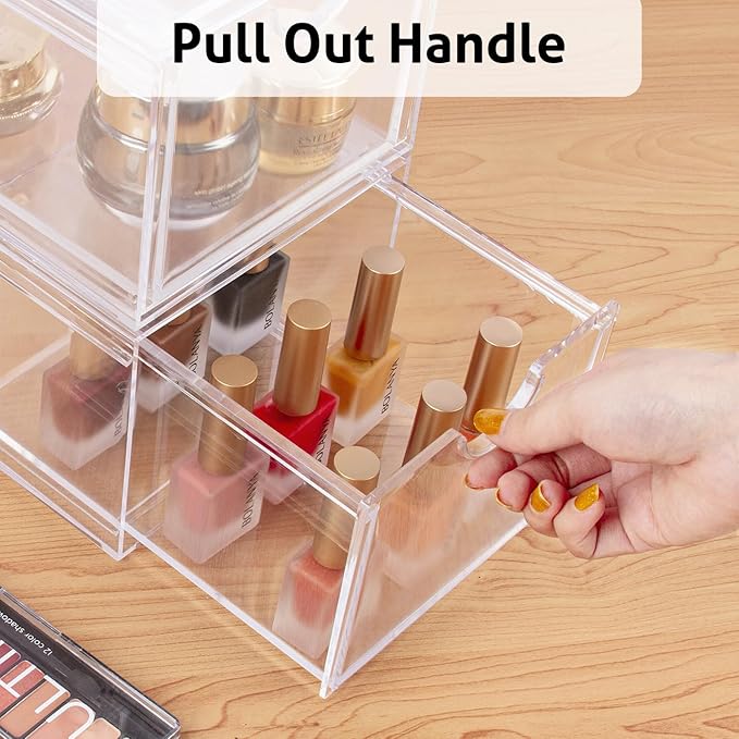 AMEITECH 2 Pack Clear Stackable Storage Drawer, Bathroom Makeup Organizer, Plastic Storage Bins, Acrylic Organization and Storage for Vanity, Kitchen Cabinets, Pantry, Undersink