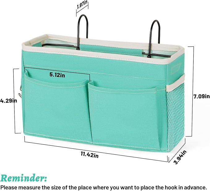 Bedside Caddy Hanging Storage with Water Bottle Holder for Bunk Bed Hospital Bed Dorm Rooms (Light Green)-NeatNest