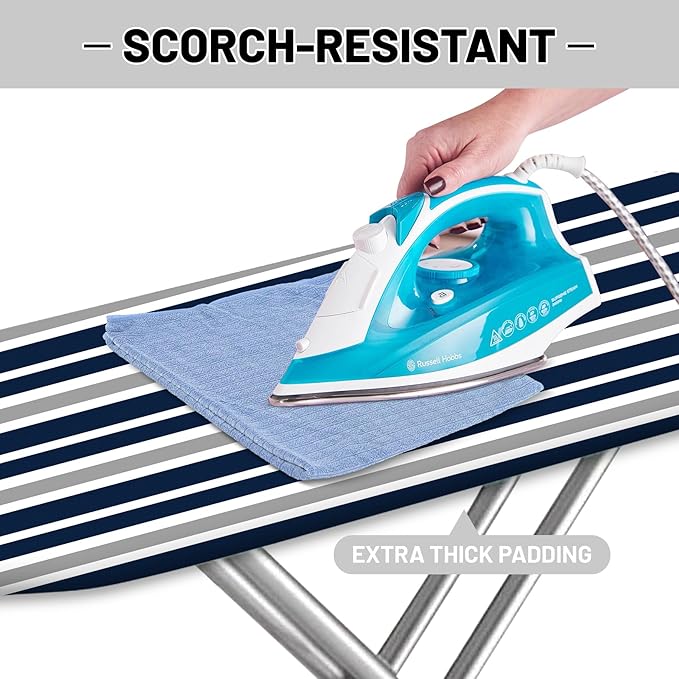 Extra Thick Ironing Board Cover and Pad, Navy Blue and Gray Stripes 15x54 Ironing Board Cover, Resist Scorching and Staining,Elastic Edges,Striped Boho Minimalist Modern