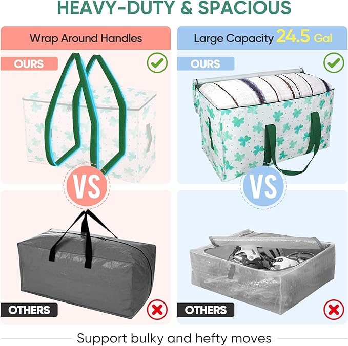 BALEINE 2-Pack Oversized Moving Bags with Reinforced Handles, Heavy-Duty Storage Tote for Clothes, Moving Supplies (Clover, 2-Pack)-NeatNest