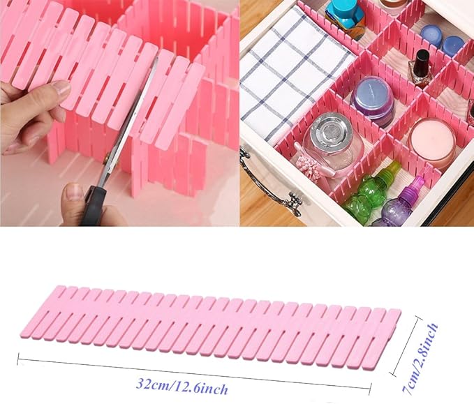 8pcs DIY Plastic Drawer Organizer Adjustable Drawer Dividers for Home Tidy Closet, Socks, Underwear, Office School Supplies, Kitchen Utensil Tools (Pink)-NeatNest