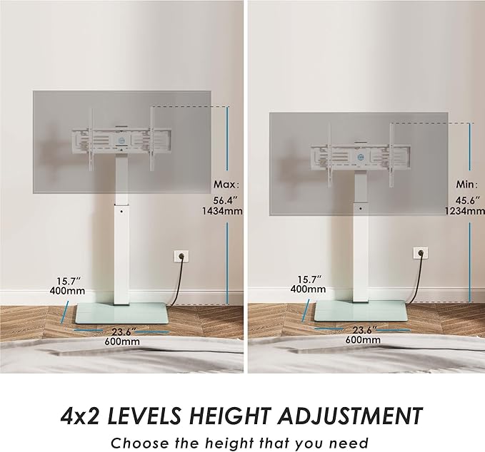 FITUEYES Floor TV Stand for 32-75 inch TV with Power Outlet, Tall TV Stand for Bedroom Living Room with Tempered Glass Base, Floor TV Mount Holds Up to 88lbs MAX VESA 600x400mm,Black-NeatNest
