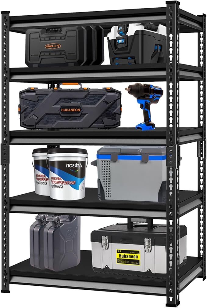 Adjustable Garage Storage Shelves, 40''W Garage Shelving Heavy Duty Loads 2200LBS, Metal Industrial Utility Shelf for Warehouse, Kitchen, Laundry Room,40" W x 18" D x 78" H,Black