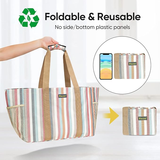 BALEINE Soft 9 Gallon Extra Large Utility Tote, Foldable Reusable Storage Bag (Color Stripe)-NeatNest