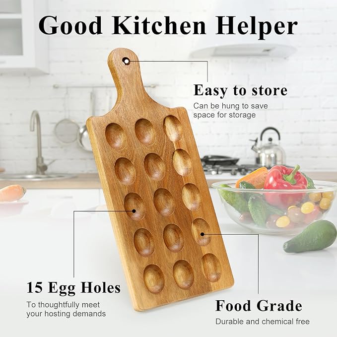 Acacia Wood Egg Platter for Deviled Eggs Container Counter Wooden Charcuterie Board Plates Easter Gift Small Devilled Egg Holder Carrier Cheese Board Hosting Essentials Devil Eggs Dish Serving Tray