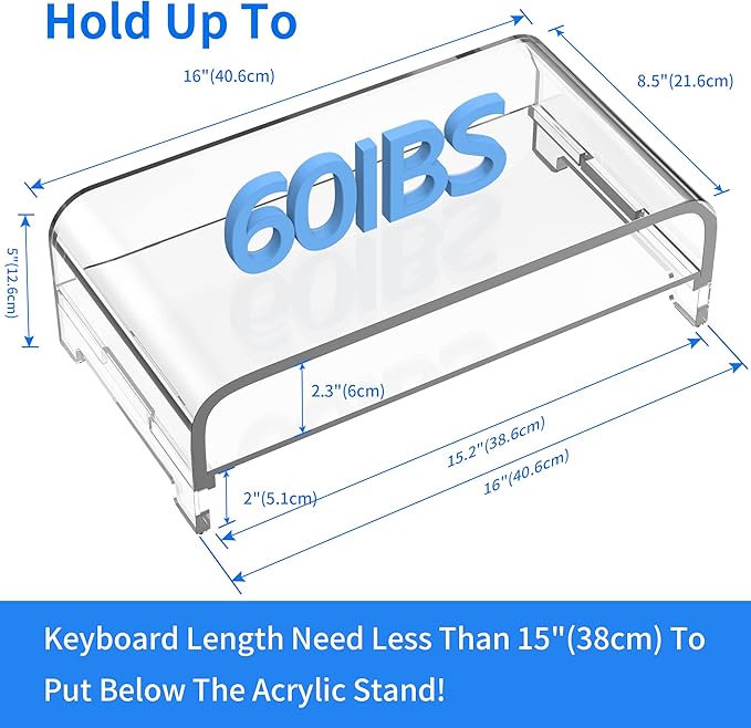 Acrylic Monitor Stand Riser Desk Shelf 2 Tier, 5 Inches High, Laptop Stand for Desk Clear Computer Desk Organizer Shelf for PC/Printer Storage Laptop Desktop Stand Organization