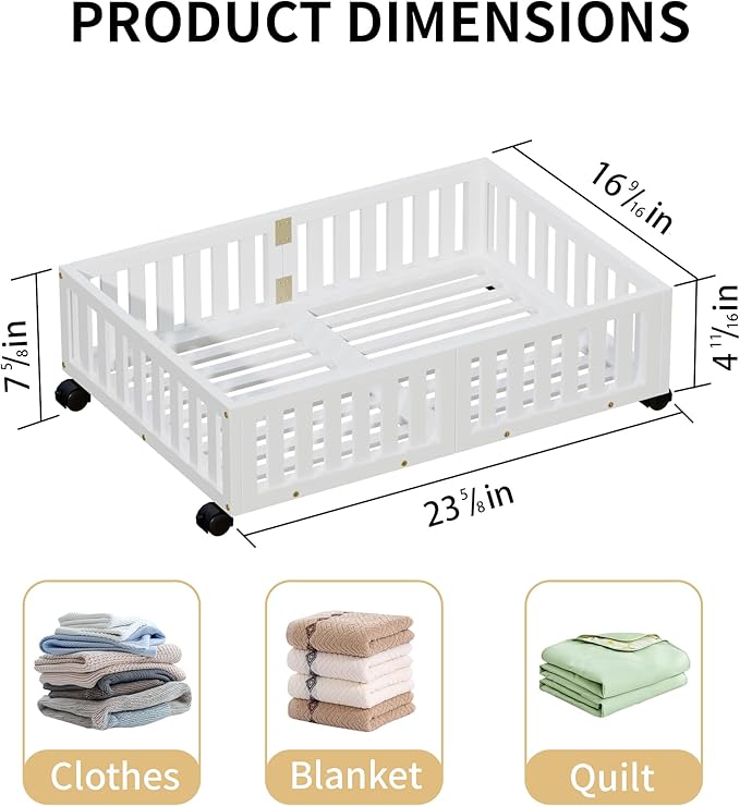 Bamboo Under Bed Storage with Wheels (2-Pack) – Rolling Underbed Shoe Organizer Box for Shoes, Blankets, Toys, Clothes Container Space-Saving Organizer Bins for Bedroom, Closet, Dorm, Nursery-NeatNest