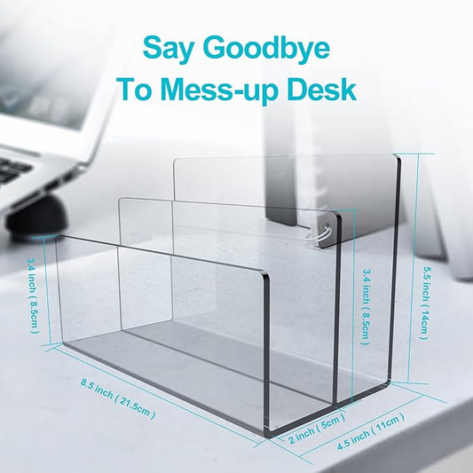 Boloyo Acrylic File Holder,2PC 2 Sections Clear File Organizer Mail Letter Sorter Desktop Folder Holder for Home Office School Envelope Bill Filling Paper Document-NeatNest