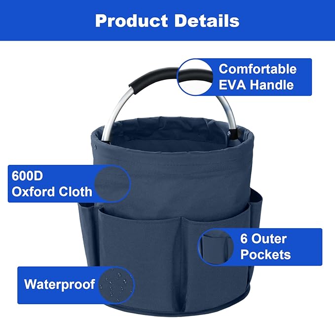 Cleaning Caddy with Handle, Cleaning Products Organiser, 17L Foldable Storage Basket, Cleaning Caddy Organiser, Portable Multi Cleaning Bucket Bag for Home, Garden (Dark Blue)-NeatNest