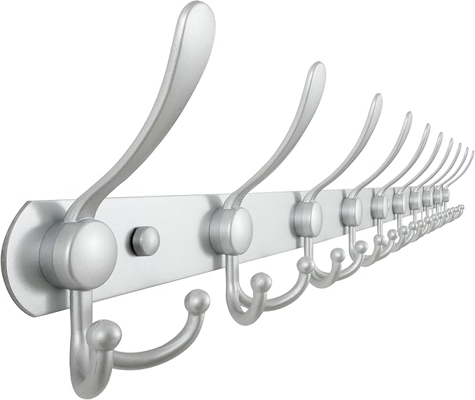 Dseap Coat Rack Wall Mount - 38” Long 10-Tri-Hooks Heavy Duty Coat Hanger Rail Wall Hooks for Hanging Coats Hats Clothing Clothes Purse Mudroom Entryway, Silver-NeatNest