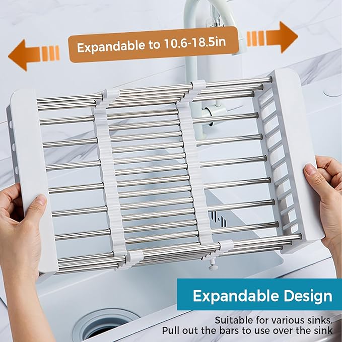 COVRA Over Sink Dish Drying Rack, Stainless Steel Drainer for 11"-19" Sinks, Kitchen Countertop Organizer for Dishes, Vegetables, and Fruits (Black)-NeatNest