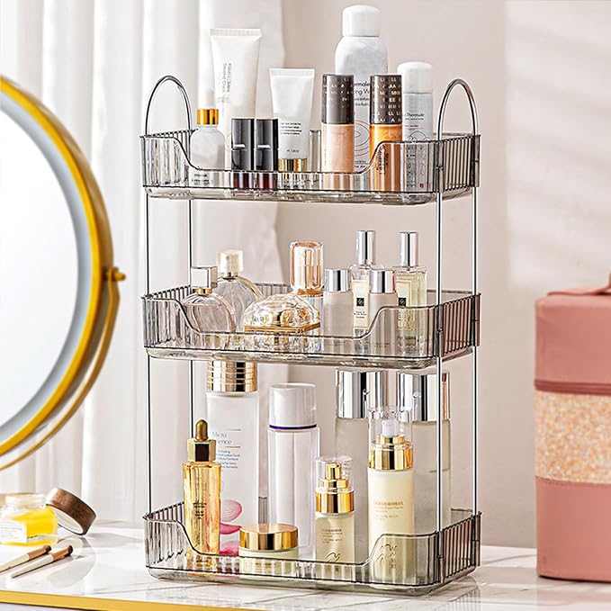 Aveniee Bathroom Counter Organizer, 3 Tier Perfume Skin Care Countertop Storage Shelf, Vanity Makeup Tray for Cosmetic Skincare Lotion,Grey-NeatNest