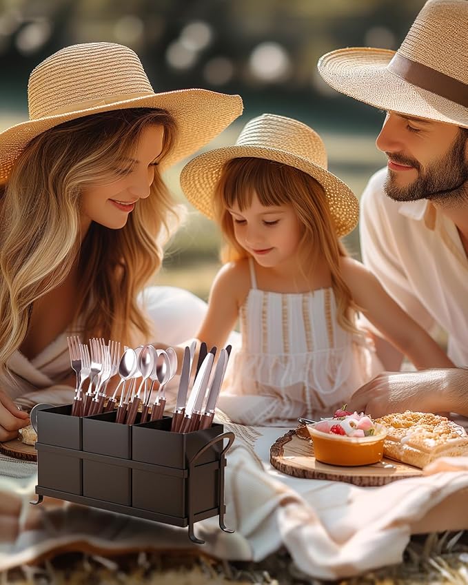 Black Kitchen Utensil Holder - Elegant Silverware Holder, Versatile Picnic and Flatware Caddy, Ideal for Modern Countertop Storage Solutions-NeatNest