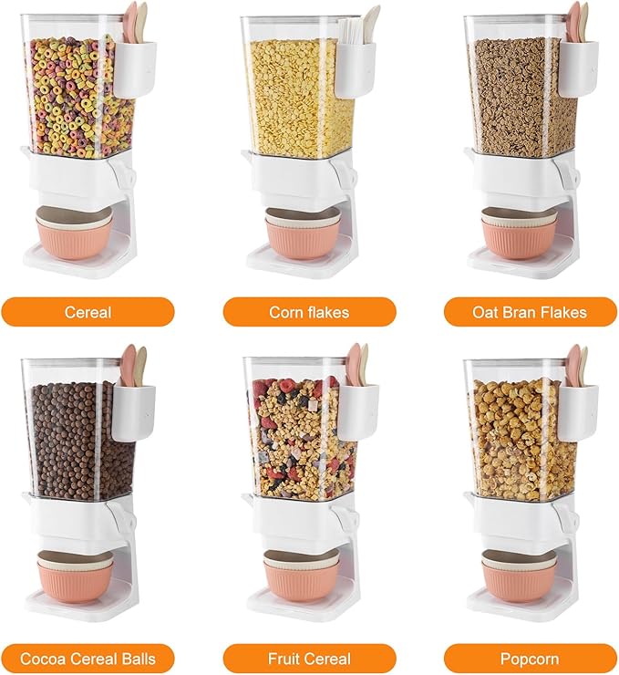 Cereal Dispenser Countertop 2 Pack with Bowls Spoons Cutlery Box,5.5 QT Dry Food Dispenser Snack Organizer Containers Storage with Lids for Pantry Kitchen Organization Oatmeal Nut Granola Candy-NeatNest