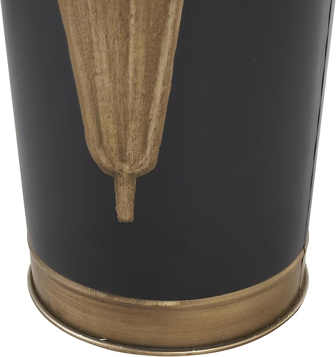Deco 79 Metal Umbrella Stand with Gold Accents and Round Handles, Set of 2 21", 17" H, Black-NeatNest