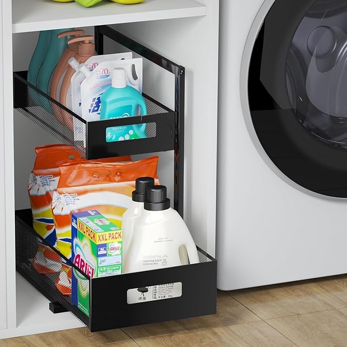 Under Sink Organizer Pull Out Cabinet Organizer Adjustable Height 2 Tier with Sliding Drawers Kitchen Bathroom Organizer and Storage(1pc)-NeatNest