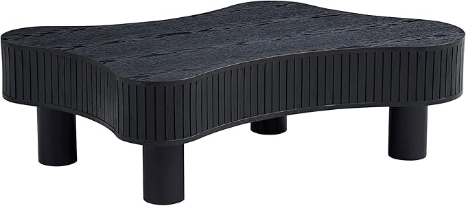 kevinplus 42.52'' Black Wood Coffee Table Modern Coffee Table for Living Room, Contemporary Irregular Drum Curved Handcraft Coffee Table with Strong Legs, Easy Assembly, Black