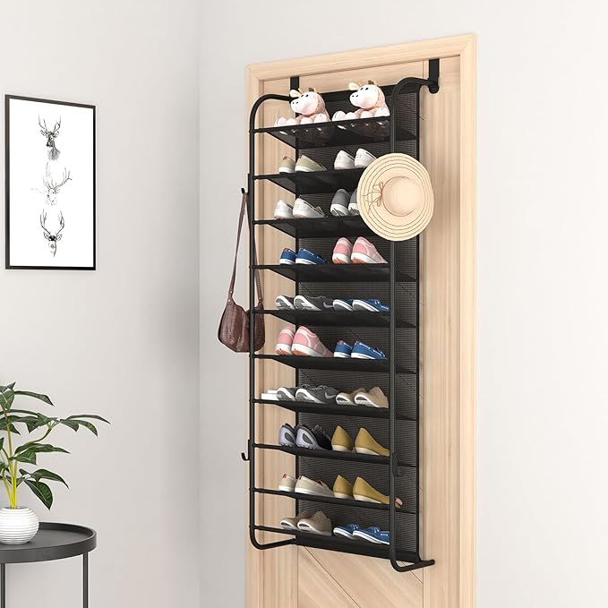 10 Tier Shoe rack Hanging Shoe Storage the door shoe rack for Closet Pantry Over The Door Shoe Organizer Wall Floating Shelves (Black, 10 Tier)-NeatNest