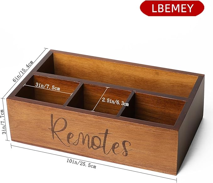 Acacia Wood Remote Control Holder Caddy, TV Organizer for Table, Vintage Farmhouse Desk Caddy (Brown-for 6+ Controls)-NeatNest
