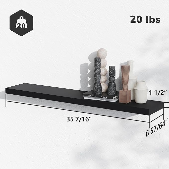 BAMEOS Floating Shelves, 35 Wx7 D Black Wall Mounted Wooden Shelves with Invisible Brackets Set of 2, Hanging Wall Shelves Decoration for Bedroom and Kitchen-NeatNest