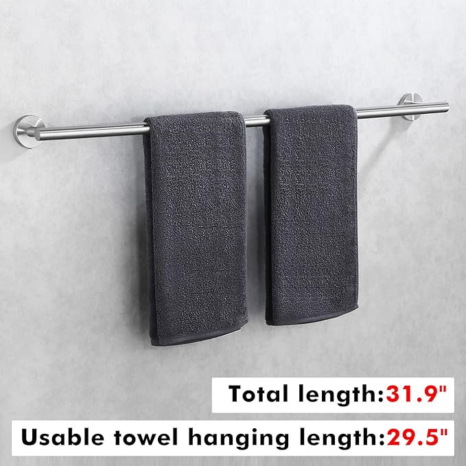 KES 29.5 Inches Towel Bar for Bathroom Shower Hand Towel Holder Hanger SUS304 Stainless Steel RUSTPROOF Wall Mount Brushed Steel, Total Length 31.9 Inch, A2000S80-2