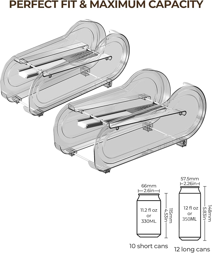 Drink Organizer for Fridge, Soda Can Organizer Dispenser for Refrigerator with Automatic Rolling,Organize Standard Size 11.15oz or 12oz Cans Drink,Save space for Fridge、Kitchen、countertop (4 pack)