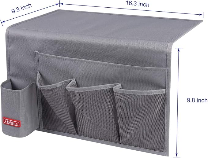 Bedside Caddy,5 Pockets Bedside Organizer Caddy Under Mattress,Holds Water Bottles,Magazines,Books (Dark Grey)-NeatNest