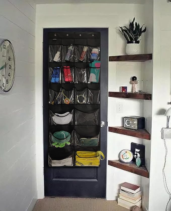 2 Pack Extra Large Hanging Over Door Shoe Organizers,closet shoe organizer shoe rack organizer shoe storage,12+6 Crytal Pockets,8Hooks,black (59"x 21.6")-NeatNest