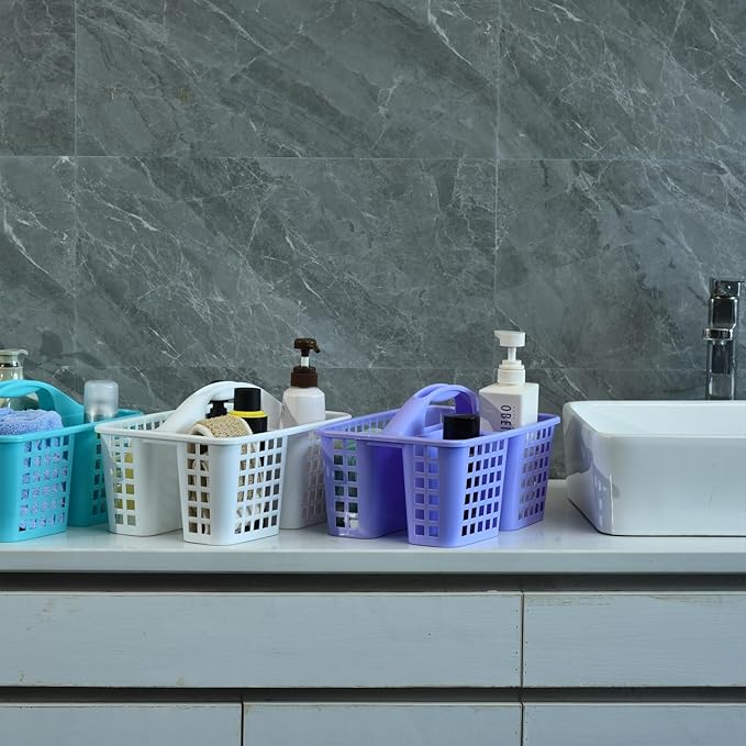 Haundry Plastic Shower Caddy Basket with 3 Compartments, Portable Divided Cleaning Supply Storage Organizer with Handle (Purple)-NeatNest