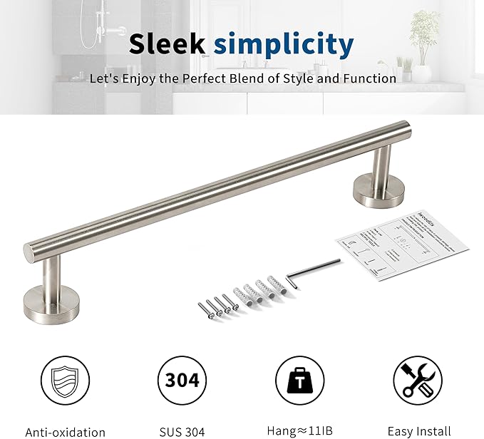 Brushed Nickel Towel Bar, 14 Inch Towel Racks for Bathroom Wall Mounted, Thicken SUS304 Stainless Steel Heavy Duty Hand Towel Holder Organizer, Bathroom Accessories, Total Length 16.5 Inch-NeatNest