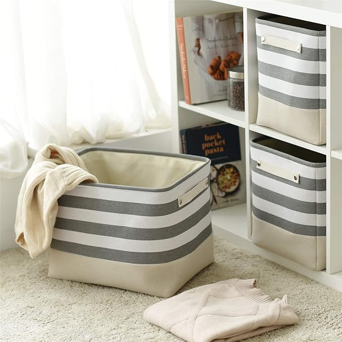 TheWarmHome Extra Large Cube Storage Bins Baskets for Organizing, Sturdy Fabric Storage Basket Cube W/Handles, Decorative Foldable Storage Baskets for Shelves Closet Nursery Toy (3 Pack 16×12×12inch)-NeatNest
