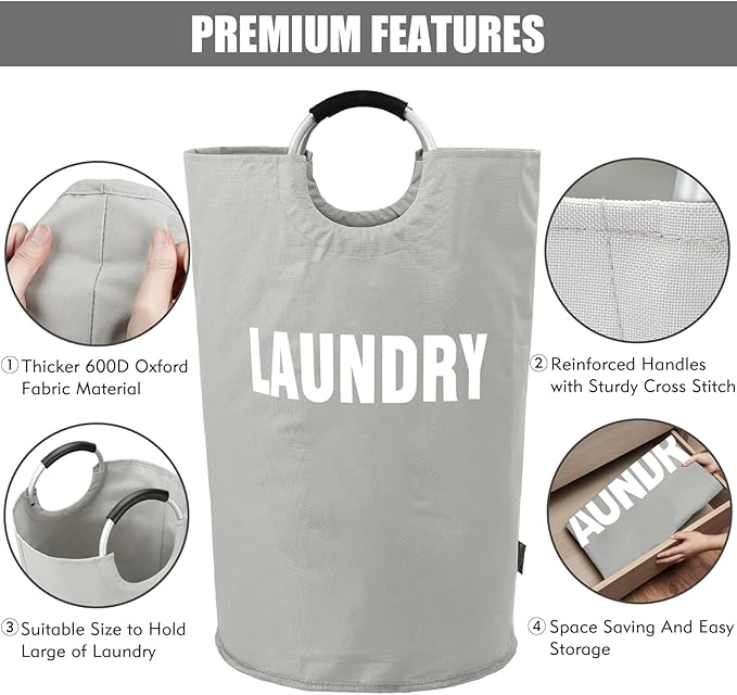DOKEHOM 160L XX-Large Laundry Basket (7 Colors), Collapsible Laundry Bag, Foldable Laundry Hamper, Folding Washing Bin (Grey, XXL)-NeatNest