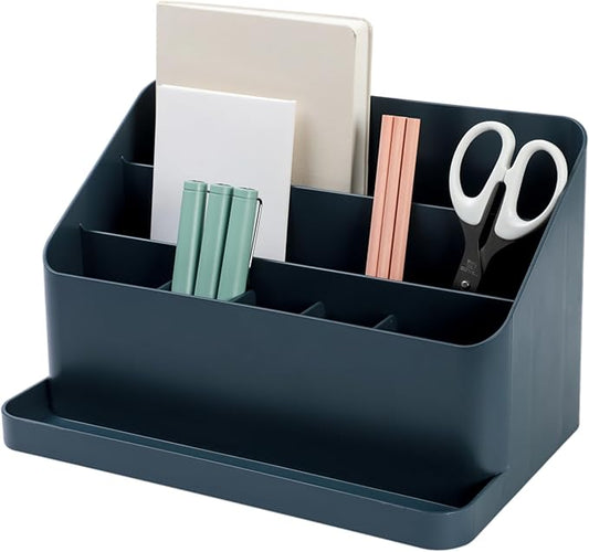 BLUE GINKGO Desk Organizer – Korean-Made Office Storage for Pens, Notes, Mail, and Supplies (Prussian Blue)-NeatNest