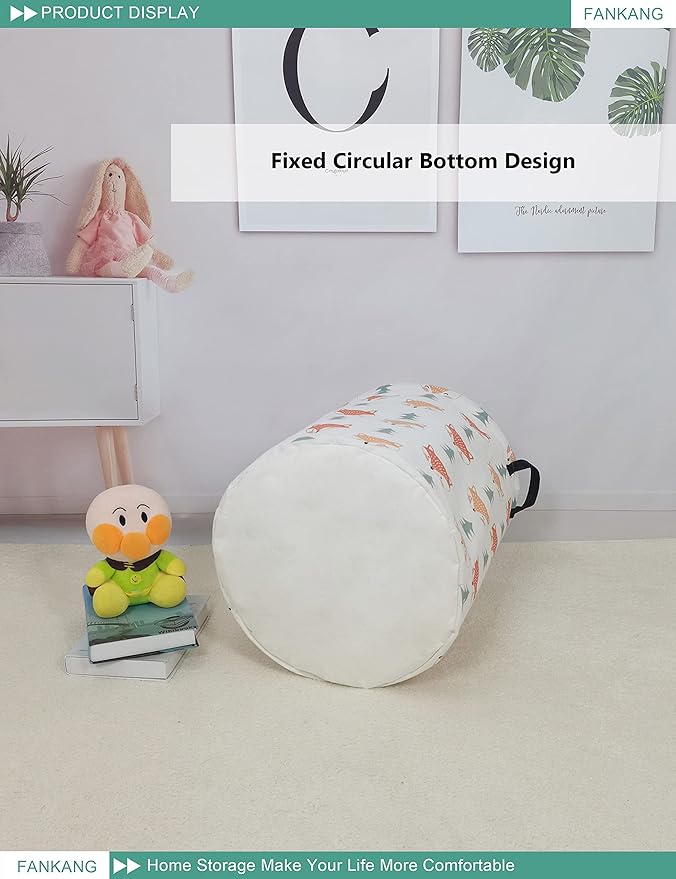 FANKANG Storage Basket, Nursery Hamper Canvas Laundry Basket Foldable with Waterproof PE Coating Large Storage Baskets for Kids Boys and Girls, Office, Bedroom, Clothes,Toys(Fox )