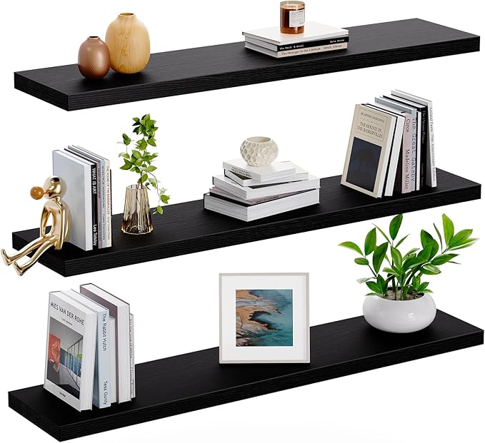 AMADA HOMEFURNISHING Floating Shelves for Wall, Wall Shelves for Living Room, Bedroom, Bathroom, Kitchen & Home Office Organization, Bathroom Shelves with Hidden Brackets, 22 lbs Max Load, AMFS44B-NeatNest