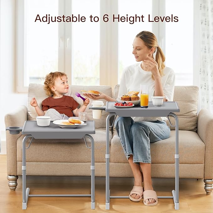 Adjustable TV Tray Table - TV Dinner Tray on Bed & Sofa, Comfortable Folding Table with 6 Height & 3 Tilt Angle Adjustments (Gray)-NeatNest
