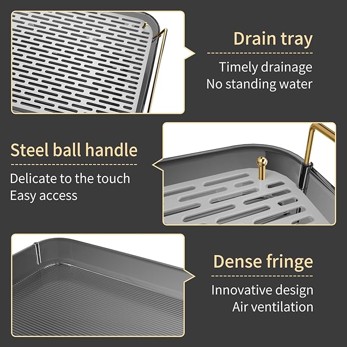 Seoneiro Whiskey Tray and Glass Cup Rack with Drain Board, Mug Holder and Coffee Cup Organizer for Kitchen and Bathroom Countertop